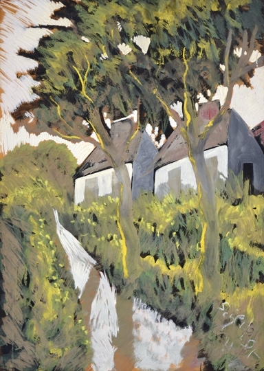 Scheiber Hugó (1873-1950) Houses with trees