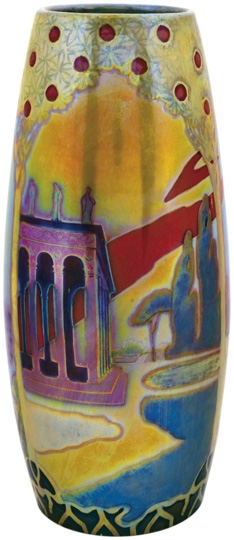Zsolnay Panorama vase with romantic landscape, Zsolnay, c. 1898