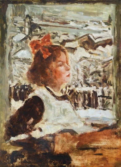 Csók István (1865-1961) Little girl with a red bow
