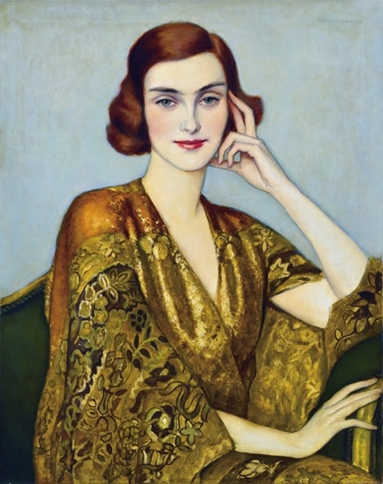 Zádor István (1882-1963) Lady in a golden silk kimono, 1932