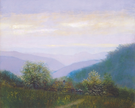 Mednyánszky László (1852-1919) Landscape with trees in blossom