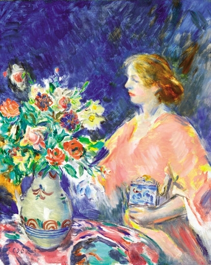 Csók István (1865-1961) Lady with a bouquet of flowers