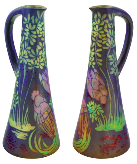 Zsolnay Pitcher with bird of paradise décor, Zsolnay, 1900