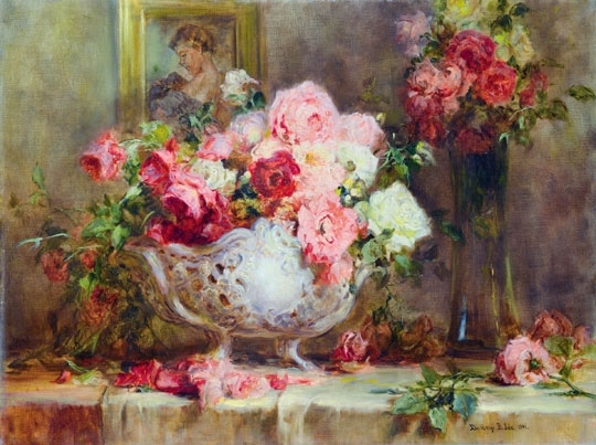 Benczúr Ida, Dolányiné (1876-1970) Virágok kínálóban, 1941