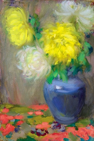 Vaszary János (1867-1939) Flower still life with a blue vase, 1906