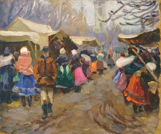 Mousson Tivadar (1887-1946) Cloth market in November