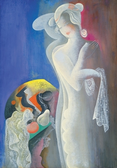 Kádár Béla (1877-1956) Art-deco lady with still life