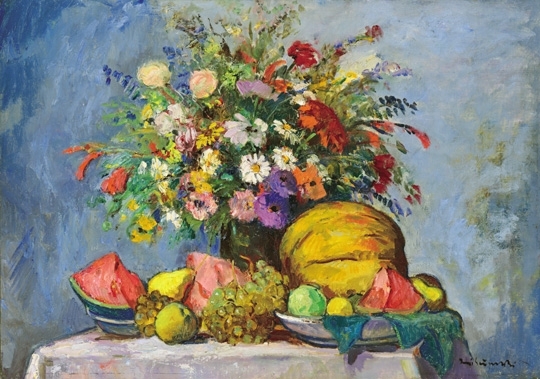 Iványi Grünwald Béla (1867-1940) Virágcsendélet gyümölcsökkel
