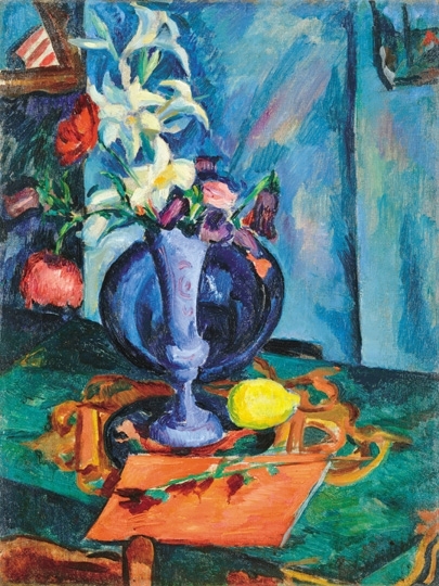 Perlrott-Csaba Vilmos (1880-1955) Still-life with flowers in a blue vase