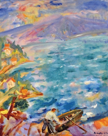Márffy Ödön (1878-1959) Lake Como (Boatmen, Lakeside), 1948