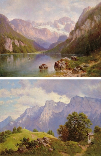 Telepy Károly (1828-1906) Lake in the mountains, Church in the mountains