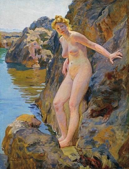 Nádler Róbert (1858-1938) Nude among rocks