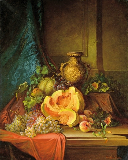 Böhm Pál (1839-1905) Csendélet őszi gyümölcsökkel, 1869