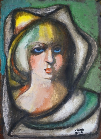 Kádár Béla (1877-1956) Girl with blue eyes, On the reverse: Female nude (fragmentary)