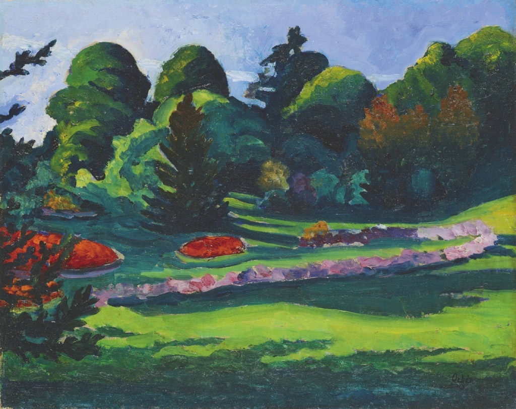 Orbán Dezső (1884-1987) Detail of park with purple flowers, 1911