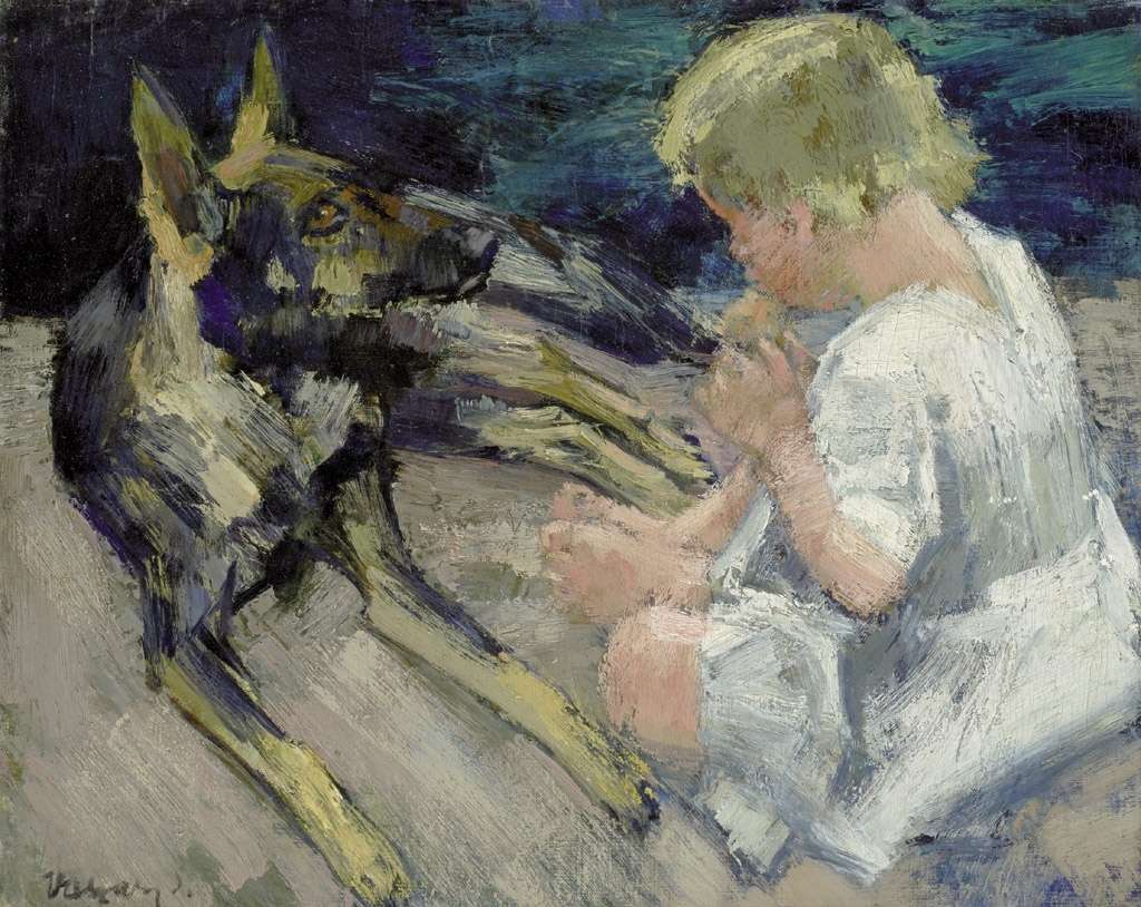 Vaszary János (1867-1939) Girl and her dog, 1920s