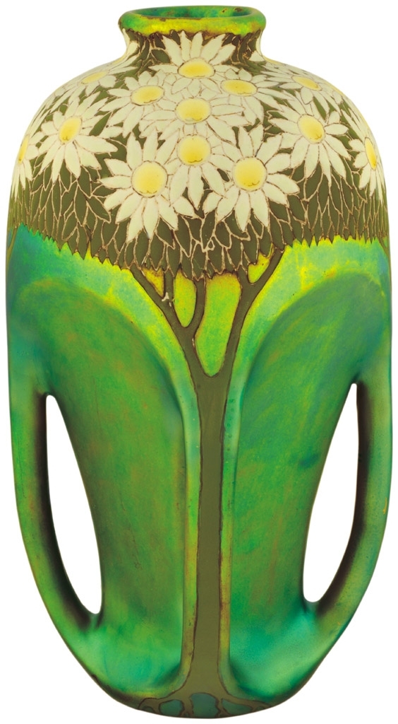 Zsolnay Four-handled vase with daisy decor, Zsolnay, 1900