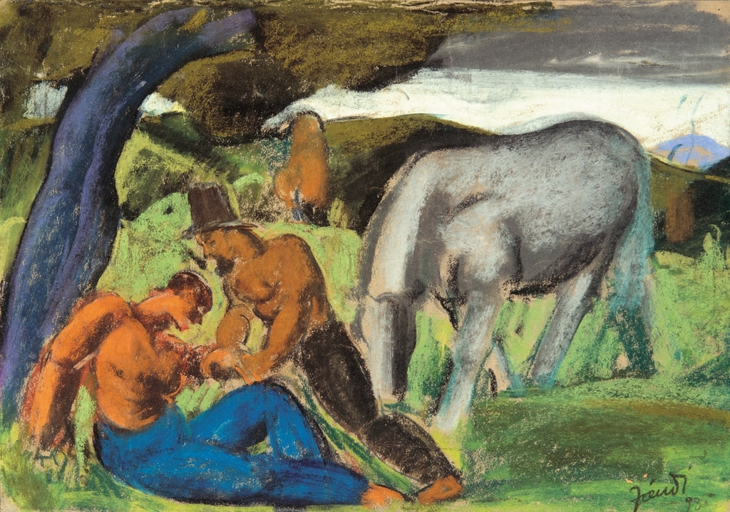 Jándi Dávid (1893-1944) Figures with a horse, 1935