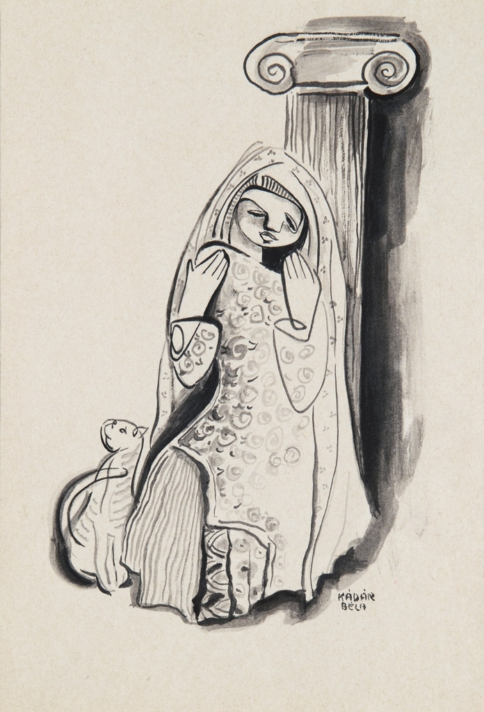Kádár Béla (1877-1956) Lány macskával