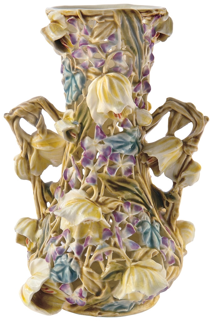 Zsolnay Fretty vase with plastic flowers from the Mauve-series