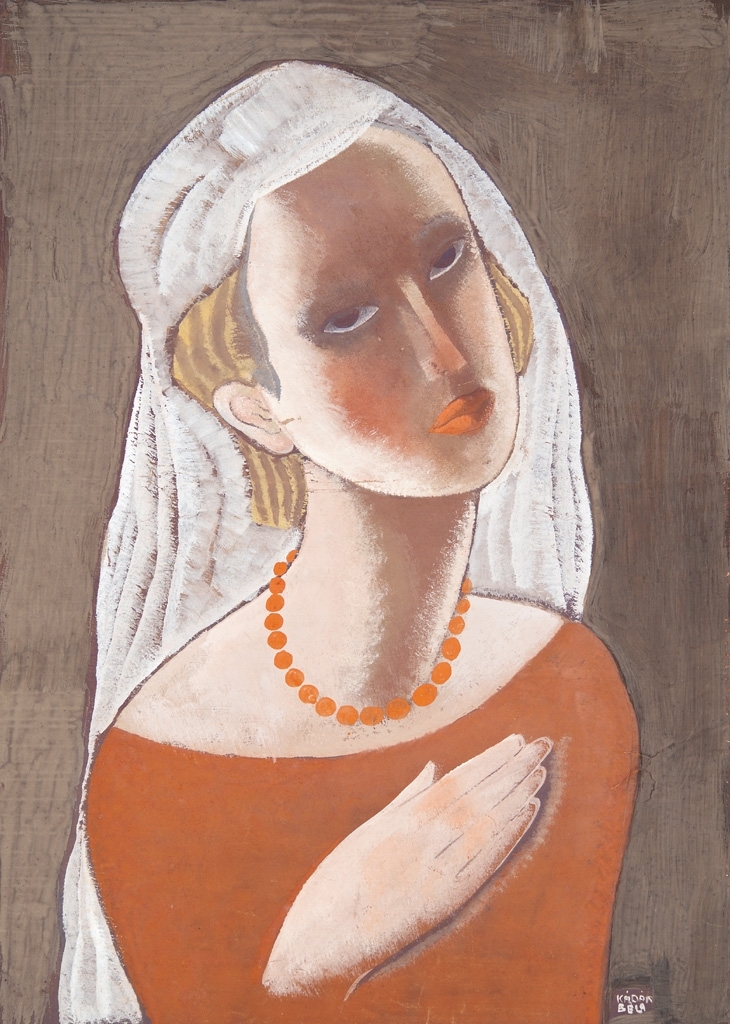 Kádár Béla (1877-1956) Fátyolos pirosruhás nő