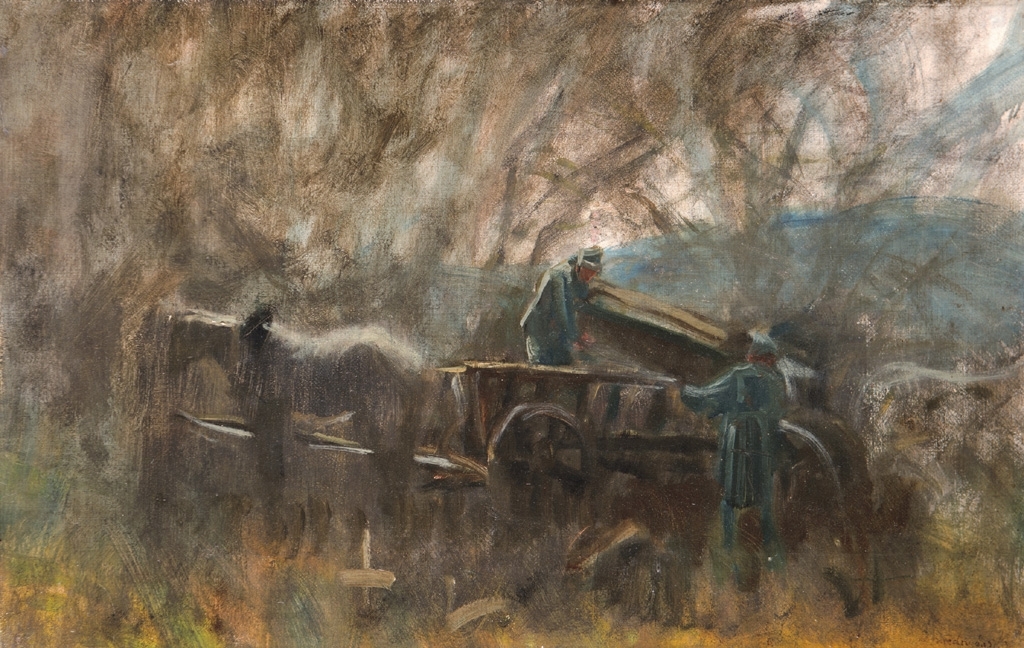 Mednyánszky László (1852-1919) Taking off the coffin (Dead-cart), between 1914-1918