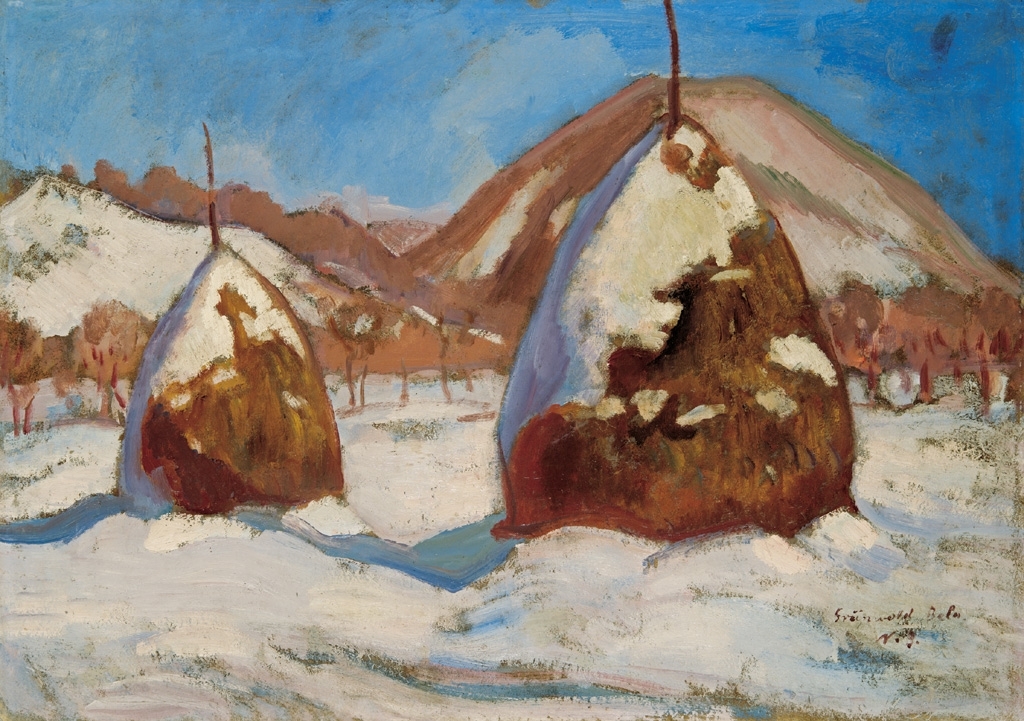 Iványi Grünwald Béla (1867-1940) Snowy Haystacks