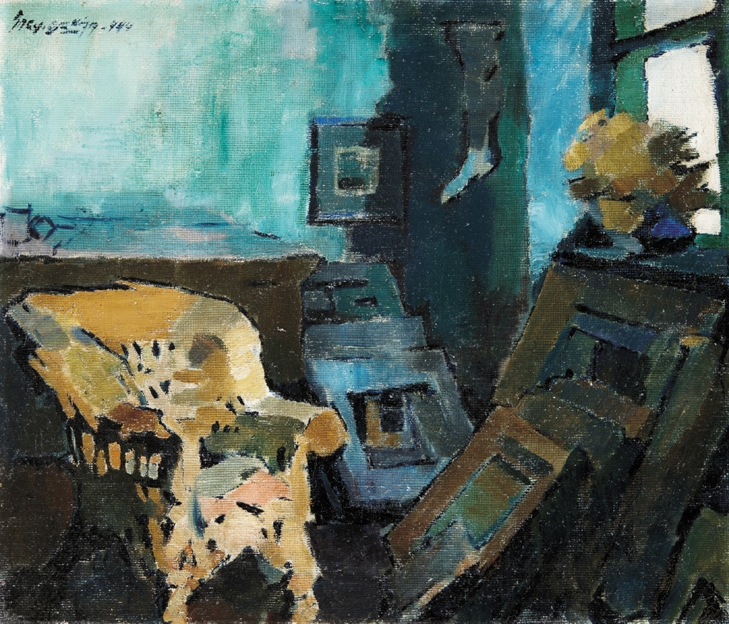 Nagy Oszkár (1883-1965) Műterem fotellal, 1944