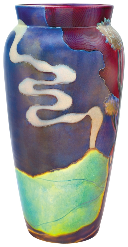 Zsolnay Vase with panoramic scene with a volcano, Zsolnay, 1900