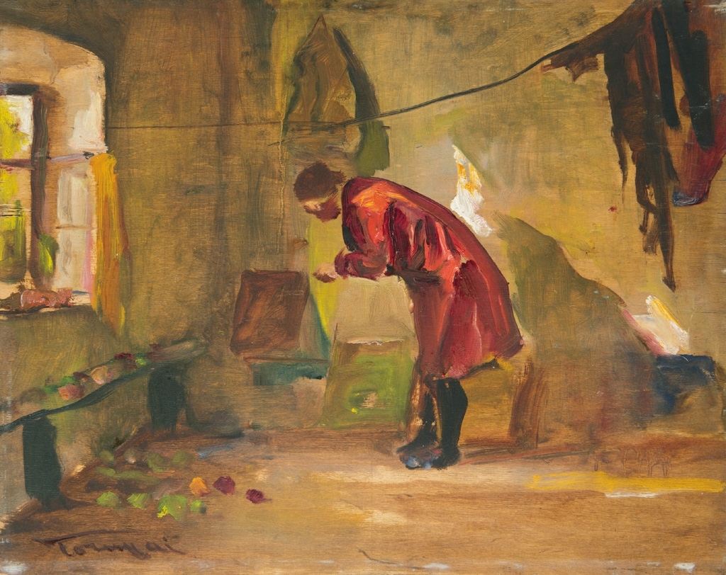 Tornyai János (1869-1936) Enteriőrben - Piros ruhás nő