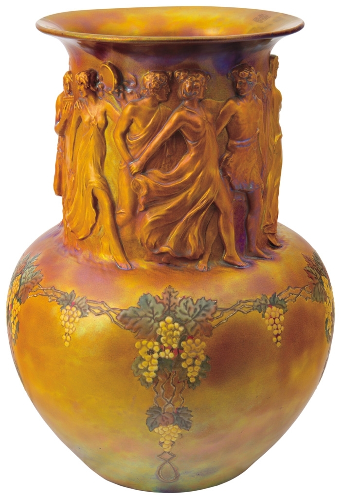 Zsolnay Ornamented Vase with a Bacchanalia scene, 1903