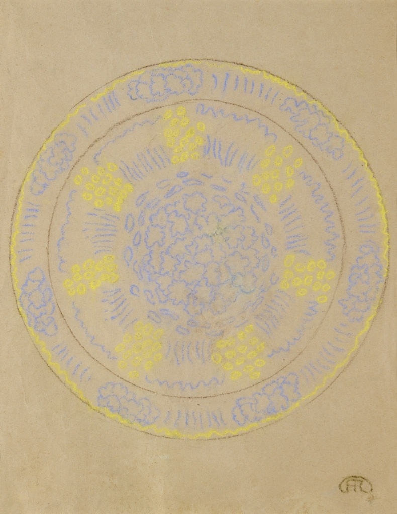 Rippl-Rónai József (1861-1927) Zsolnay Plate Decor Plan (blue-yellow)