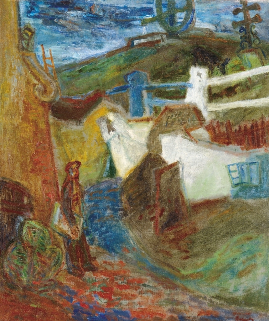 Ámos Imre (1907-1944) Square in Szentendre with a painter, c. 1937-38