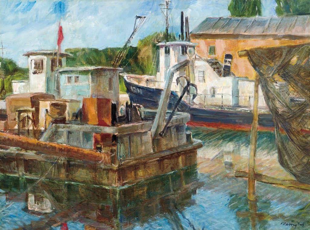 Udvary Pál (1900-1987) Boats on Sió