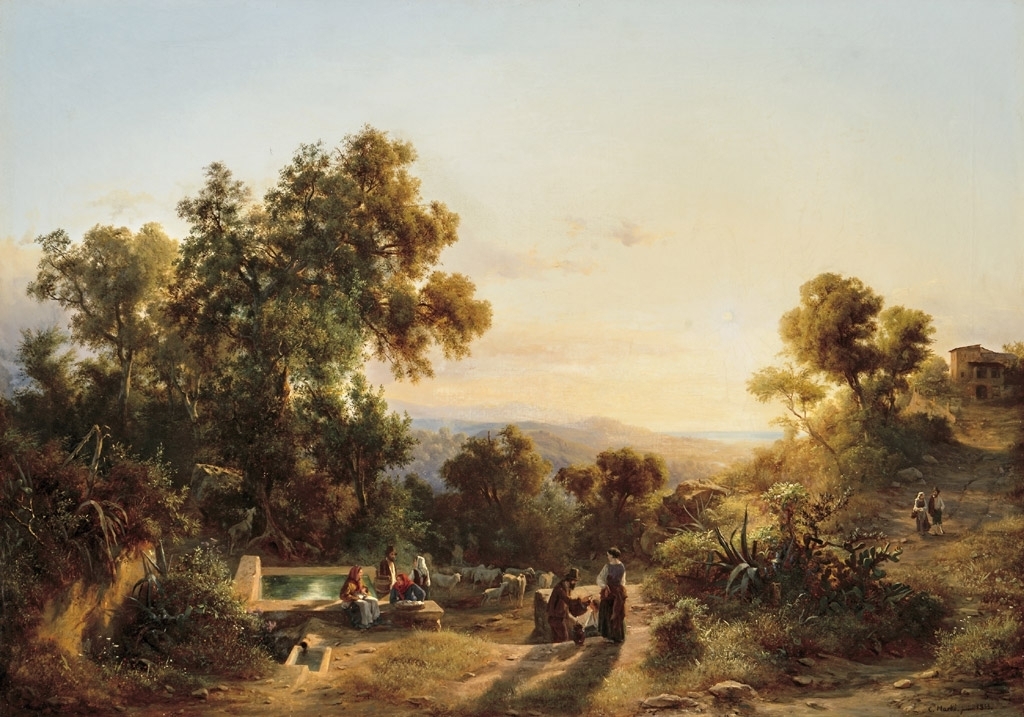 Markó Károly, Ifj. (1822 - 1891) Italian view with figures, 1855