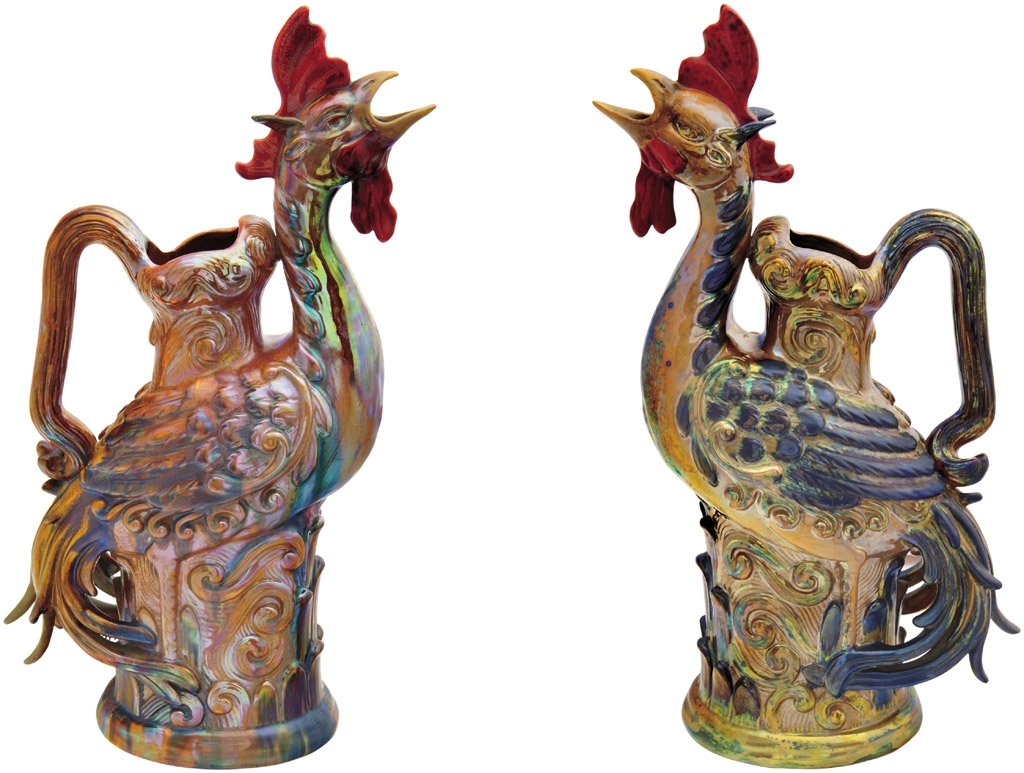 Zsolnay Phoenix-shaped jug pair, Zsolnay, c. 1884-1900, Form plan by: Sikorski, Tádé