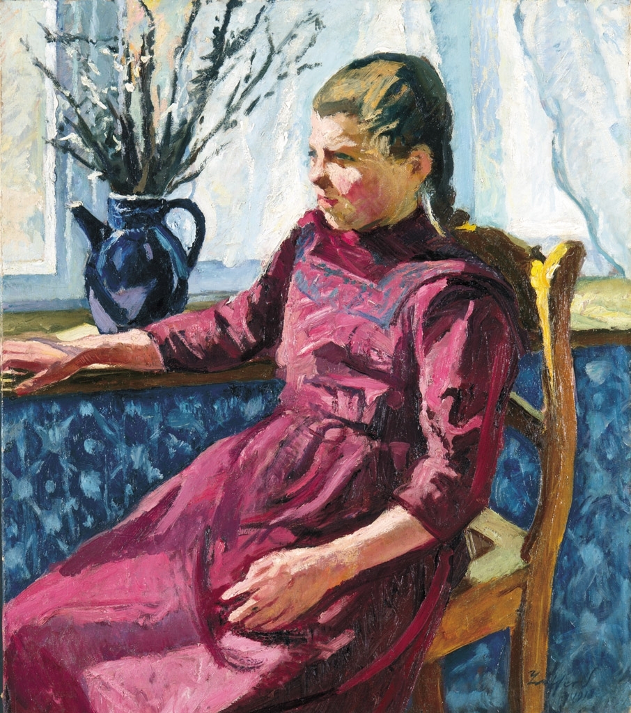 Ziffer Sándor (1880-1962) Girl in a purple dress (Waiting for Spring), 1918