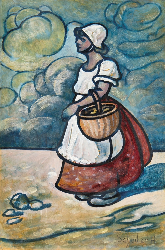 Scheiber Hugó (1873-1950) Girl with a basket