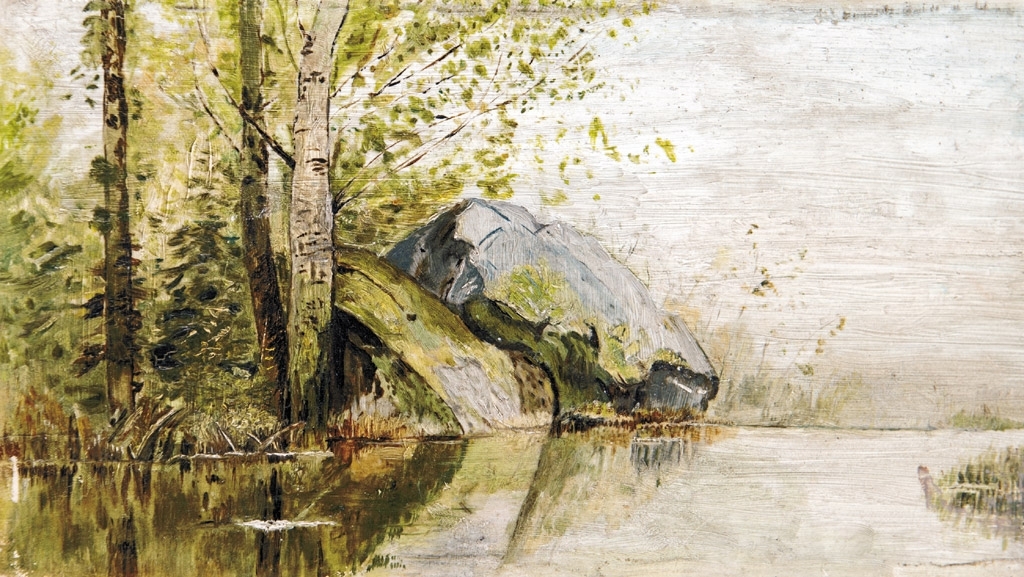 Mészöly Géza (1844-1887) Landscape by the riverside, 1887
