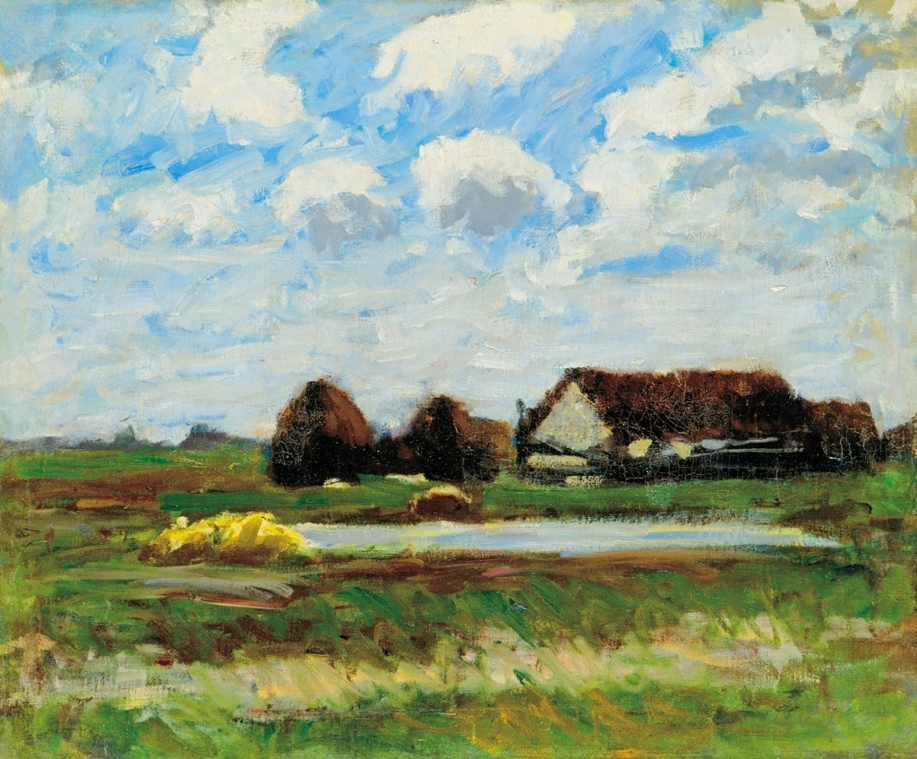 Koszta József (1861-1949) Farm with haystacks, 1920s