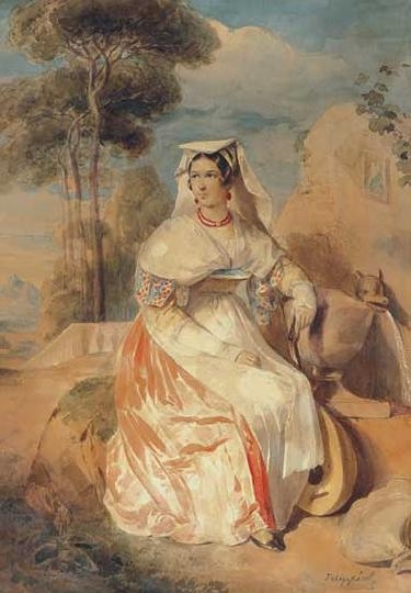 Telepy Károly (1828-1906) Lady with mandolin