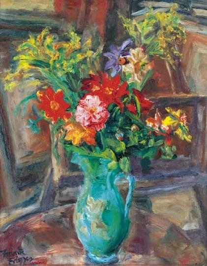 Frank Frigyes (1890-1976) Virágok zöld vázában