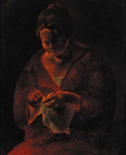 Tihanyi János Lajos (1869-1936) In a red dress