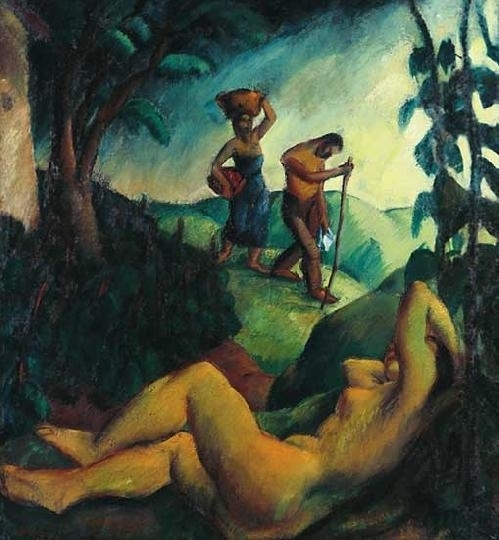 Derkovits Gyula (1894-1934) Evening II. (Sunset in the meadow), 1922