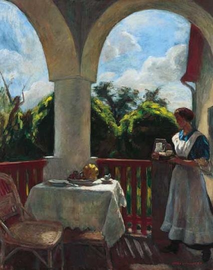 Iványi Grünwald Béla (1867-1940) Sitting at breakfast on the porch