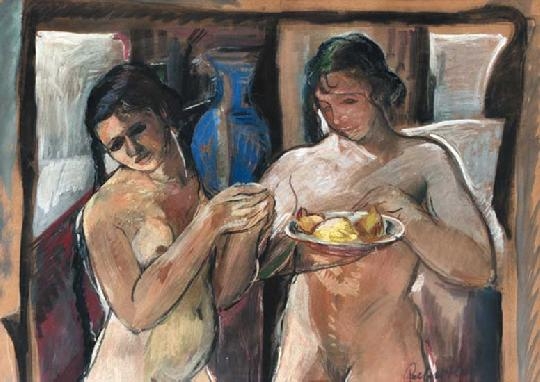 Perlrott-Csaba Vilmos (1880-1955) Nudes with fruit-dish