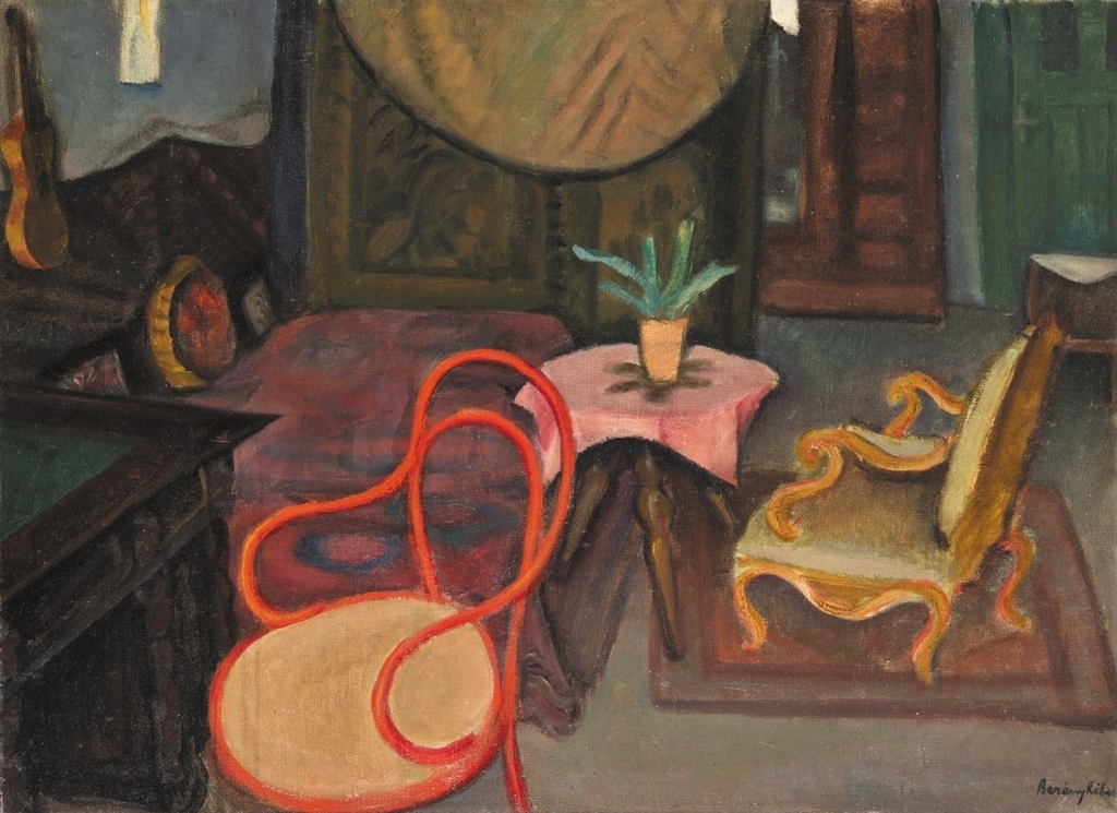 Berény Róbert (1887-1953) Interior with red thonet-chairs, after 1926