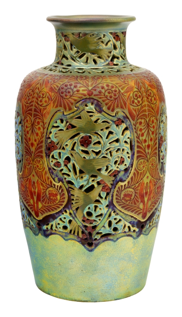 Zsolnay Vase with plate-tracery, Zsolnay, 1906