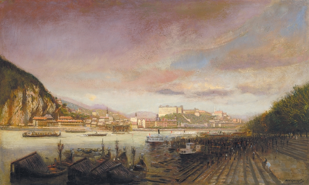 Mednyánszky László (1852-1919) View of the Castle with bulding the Elizabeth Bridge in the background, 1898