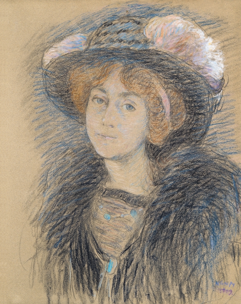 Kunffy Lajos (1869-1962) Woman in a hat, 1909